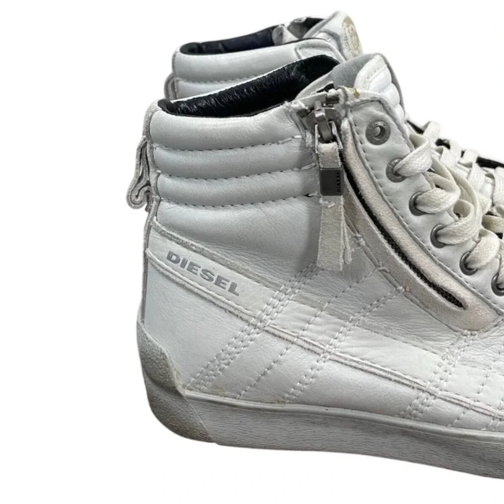 Diesel D-String Plus White Leather High Top Sneakers Mens 8 Y01169 P0878‎ T1003